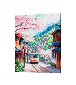 Холст с красками 40x50 см по номерам (30 цв.) Трамвай среди сакур арт. ХК-3895