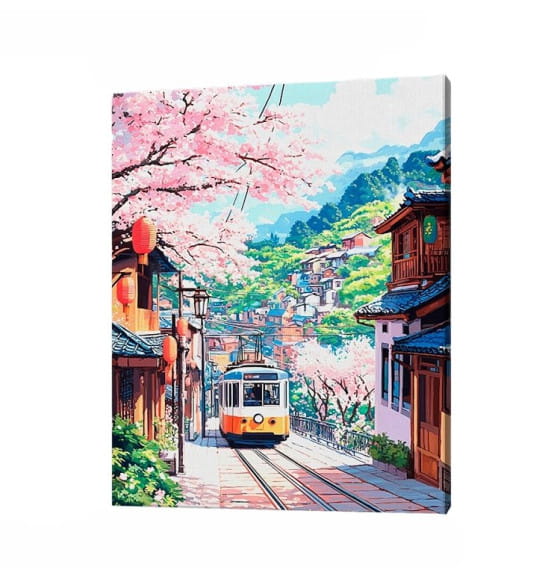 Холст с красками 40x50 см по номерам (30 цв.) Трамвай среди сакур арт. ХК-3895 (ХК-3895) 