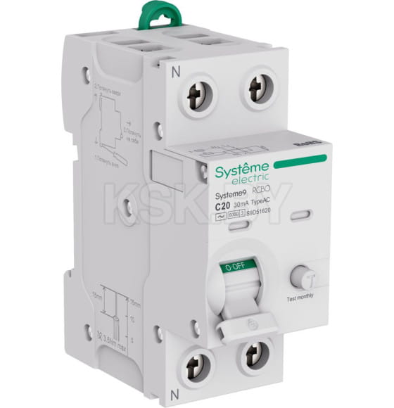 Выключатель автоматический дифференциального тока 1P+N C 20A 6kA 30мА Тип-AC 230В S9D51620 SE Systeme9 (S9D51620) 