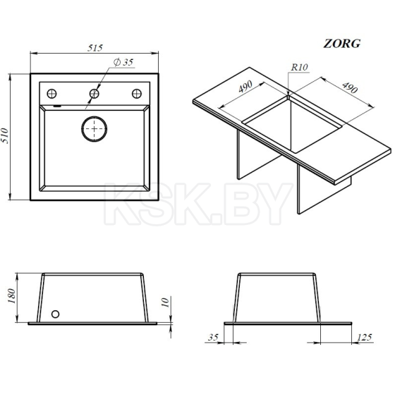 Мойка ZORG Como 51 белый камень (Como 51 WHITE) 