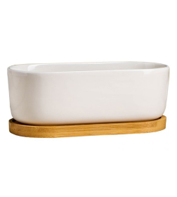 Кашпо керамическое с деревянной подставкой "Эко Бонсай" 17*9*6 см (арт. 29946332, код 292356)