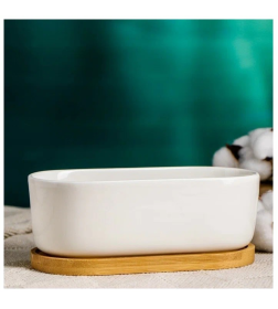 Кашпо керамическое с деревянной подставкой "Эко Бонсай" 17*9*6 см (арт. 29946332, код 292356)