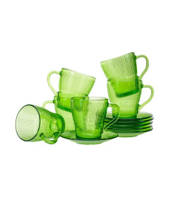 Набор чашек с блюдцами стеклянный "Луиз. Шартрез" 280 мл 12 пр. (арт. O0495, код 054787)