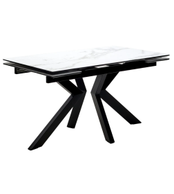 Стол обеденный "Кентукки" 1400(2000) (ст. №2 / Керамика Белый мрамор 9806035 / МДФ черный кварц / черная / Металл черный)