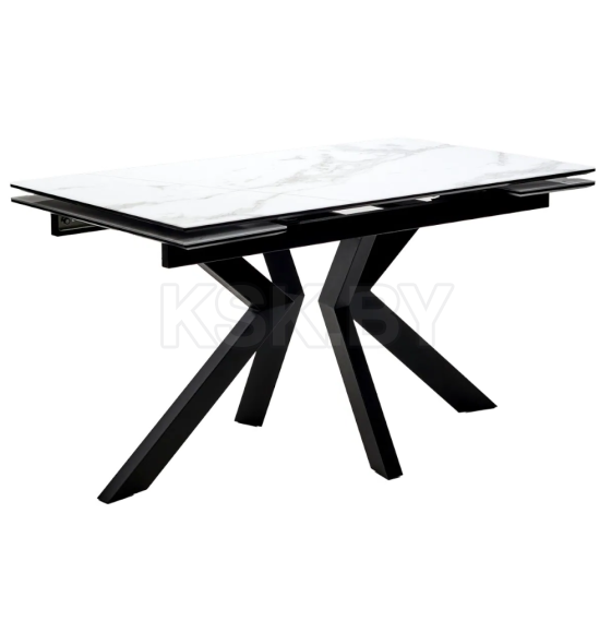 Стол обеденный "Кентукки" 1400(2000) (ст. №2 / Керамика Белый мрамор 9806035 / МДФ черный кварц / черная / Металл черный) (СО 233) 