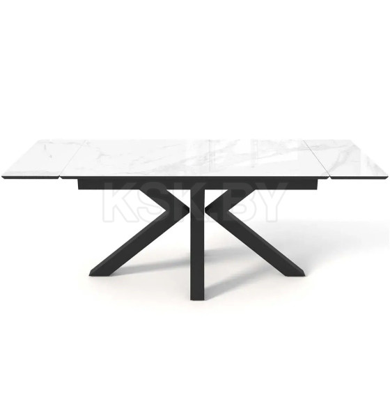 Стол обеденный "Кентукки" 1400(2000) (ст. №2 / Керамика Белый мрамор 9806035 / МДФ черный кварц / черная / Металл черный) (СО 233) 
