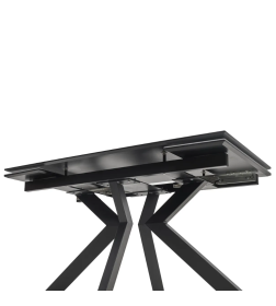 Стол обеденный "Кентукки" 1400(2000) (ст. №2 / Керамика Белый мрамор 9806035 / МДФ черный кварц / черная / Металл черный)