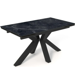 Стол обеденный "Кентукки" 1400(2000) (ст. №2 / Керамика Черный мрамор 9806053 / МДФ черный кварц / черная / Металл черный)