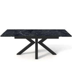 Стол обеденный "Кентукки" 1400(2000) (ст. №2 / Керамика Черный мрамор 9806053 / МДФ черный кварц / черная / Металл черный)