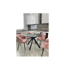 Стол обеденный "Москва" d 1000(вставка 400, БАБОЧКА) (ст. круг) / МДФ в плёнке МРАМОР ЧЕРНЫЙ SSK460/рама черное / Металл черный)