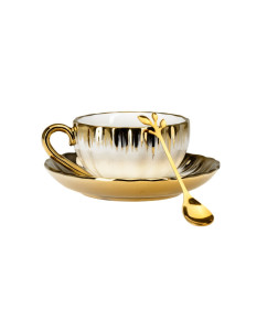 Чашка с блюдцем фарфоровая 250 мл + ложка (арт. GS001, код 295272)Микс
