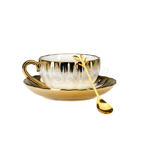 Чашка с блюдцем фарфоровая 250 мл + ложка (арт. GS001, код 295272)Микс (GS001) 