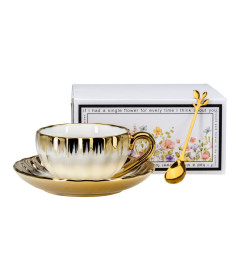 Чашка с блюдцем фарфоровая 250 мл + ложка (арт. GS001, код 295272)Микс