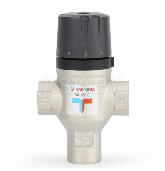 Термосмесительный клапан Varmega ВР 1/2", 30-65°, Kvs 1.7, смешение вниз (VM17901) 
