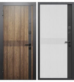 Дверь входная "Гарда вертикаль "  Орех кантри/сатин белый (левая)  960х2050 мм