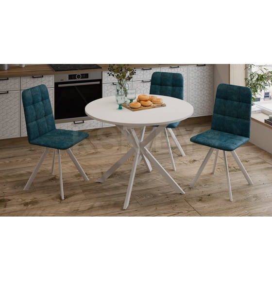 Стол обеденный раздвижной Мэдисон Тип 1 Белый муар/Белый (237762) 