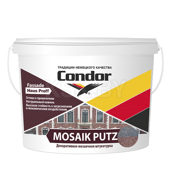 Защитно-отделочная штукатурка НВ П 1 ПС крупнозернистая «Mosaik Putz», цвет М163, СТБ 1263 - 2001, ведро 25 кг 