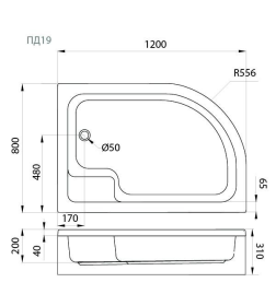 Поддон душевой ДК средний 120х80 правый Triton Щ0000038232
