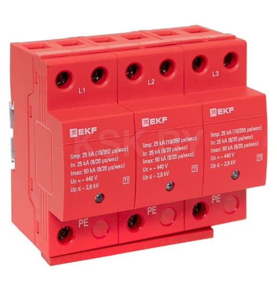 Устройство защиты от импульсных перенапряжений Класс 1 Iimp 25kA (10/350μs) 3P EKF (spd-t1-3p) 