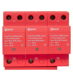 Устройство защиты от импульсных перенапряжений Класс 1 Iimp 25kA (10/350μs) 3P EKF