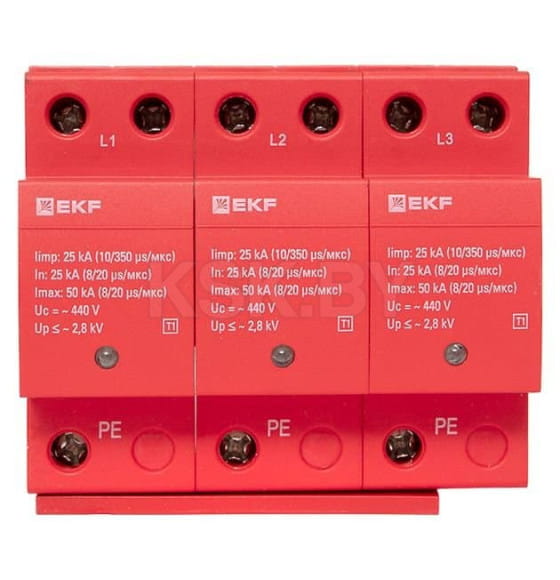 Устройство защиты от импульсных перенапряжений Класс 1 Iimp 25kA (10/350μs) 3P EKF (spd-t1-3p) 