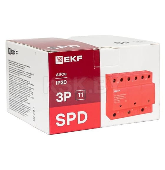Устройство защиты от импульсных перенапряжений Класс 1 Iimp 25kA (10/350μs) 3P EKF (spd-t1-3p) 