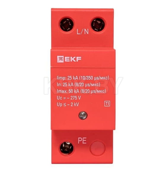 Устройство защиты от импульсных перенапряжений Класс 1 Iimp 25kA (10/350μs) 1P EKF (spd-t1-1p) 