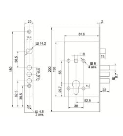 Замок врезной Border ЗВ4-3/55