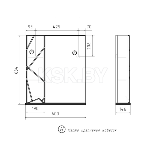 Зеркало-шкаф VOLNA Pronto 60 левое zsPRONTO60.L-01 (zsPRONTO60.L-01) 