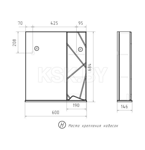 Зеркало-шкаф VOLNA Pronto 60 правое zsPRONTO60.R-01 (zsPRONTO60.R-01) 