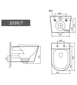 Унитаз подвесной GRADO GD-W203R, сиденье, фурнитура
