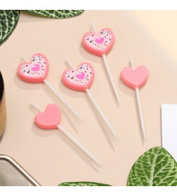 Набор свечей для торта, 5 шт "Сердца", розовый 