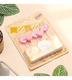 Набор свечей для торта, 5 шт "Сердца", розовый 