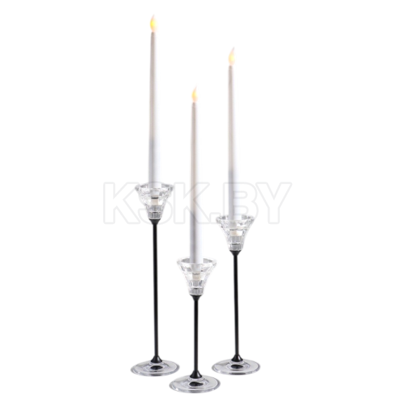 Подсвечник металл, стекло "Нил" d=2 и 4 см набор 3 шт  прозрачный 7х7х18 7х7х23 7х7х28 см   10874258 (10874258) 