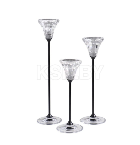 Подсвечник металл, стекло "Нил" d=2 и 4 см набор 3 шт  прозрачный 7х7х18 7х7х23 7х7х28 см   10874258 (10874258) 