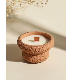 Свеча в вулканическом подсвечнике "Чаша" деревянный фитиль, персиковая 9,3х9,3х5,5 см