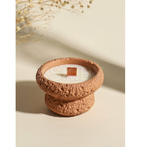 Свеча в вулканическом подсвечнике "Чаша" деревянный фитиль, персиковая 9,3х9,3х5,5 см (10916181) 