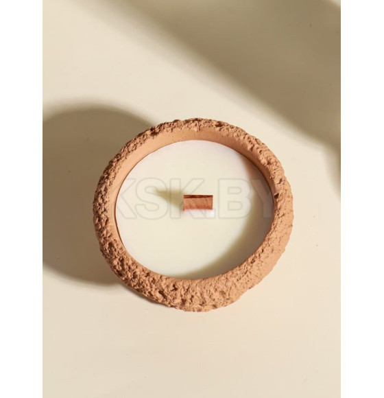 Свеча в вулканическом подсвечнике "Чаша" деревянный фитиль, персиковая 9,3х9,3х5,5 см (10916181) 