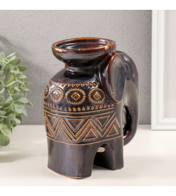 Подсвечник керамика на 1 свечу "Слонёнок. Этнические узоры" коричневый 10х14,5х18 см