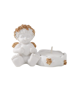 Подсвечник полистоун "Ангелочек с сердцем, в золотом венке" FA235-75 6х5,3х8 см