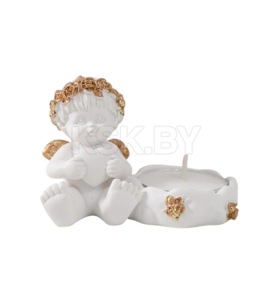 Подсвечник полистоун "Ангелочек с сердцем, в золотом венке" FA235-75 6х5,3х8 см (9759444) 