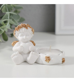 Подсвечник полистоун "Ангелочек с сердцем, в золотом венке" FA235-75 6х5,3х8 см