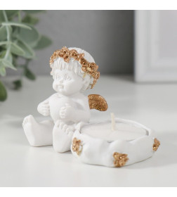 Подсвечник полистоун "Ангелочек с сердцем, в золотом венке" FA235-75 6х5,3х8 см