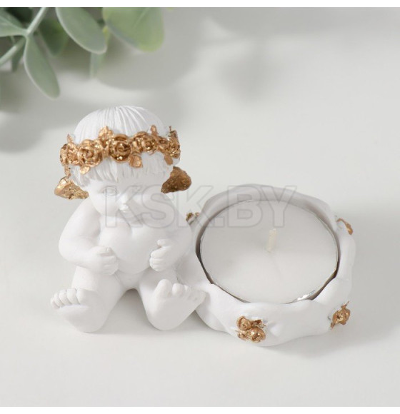 Подсвечник полистоун "Ангелочек с сердцем, в золотом венке" FA235-75 6х5,3х8 см (9759444) 