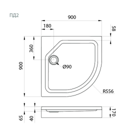 Поддон душевой Triton ПД2 четверть круга 90x90