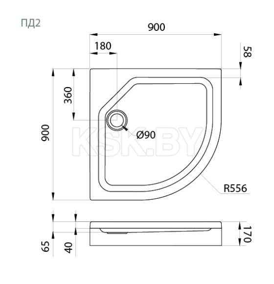 Поддон душевой Triton ПД2 четверть круга 90x90 (ПД2) 