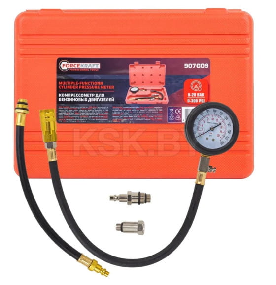 Компрессометр для бензиновых двигателей в кейсе Forcekraft  (FK-907G09) 