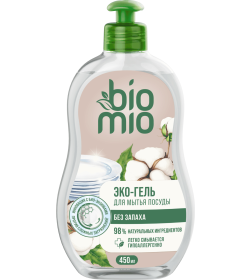 BioMio Ср-во для мытья посуды БЕЗ ЗАПАХА экологичное, концентрат, 450 мл.