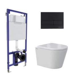 Комплект Berges: инсталляция Visam Slim 525 кнопка L5 Soft Touch черная, унитаз VITA Rimless 49 см, сиденье дюропласт VITA Slim SO