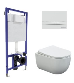 Комплект Berges: инсталляция Visam Slim 525 кнопка F1 белая, унитаз VENTAS, сиденье дюропласт